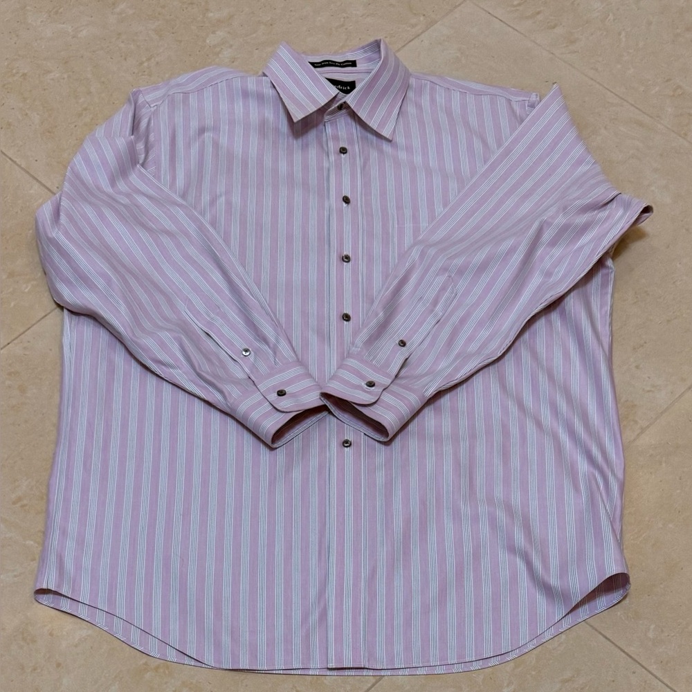 Paul Fredrick Men's Pink Striped Shirt Classic Fit Non Iron 16-1/2+33